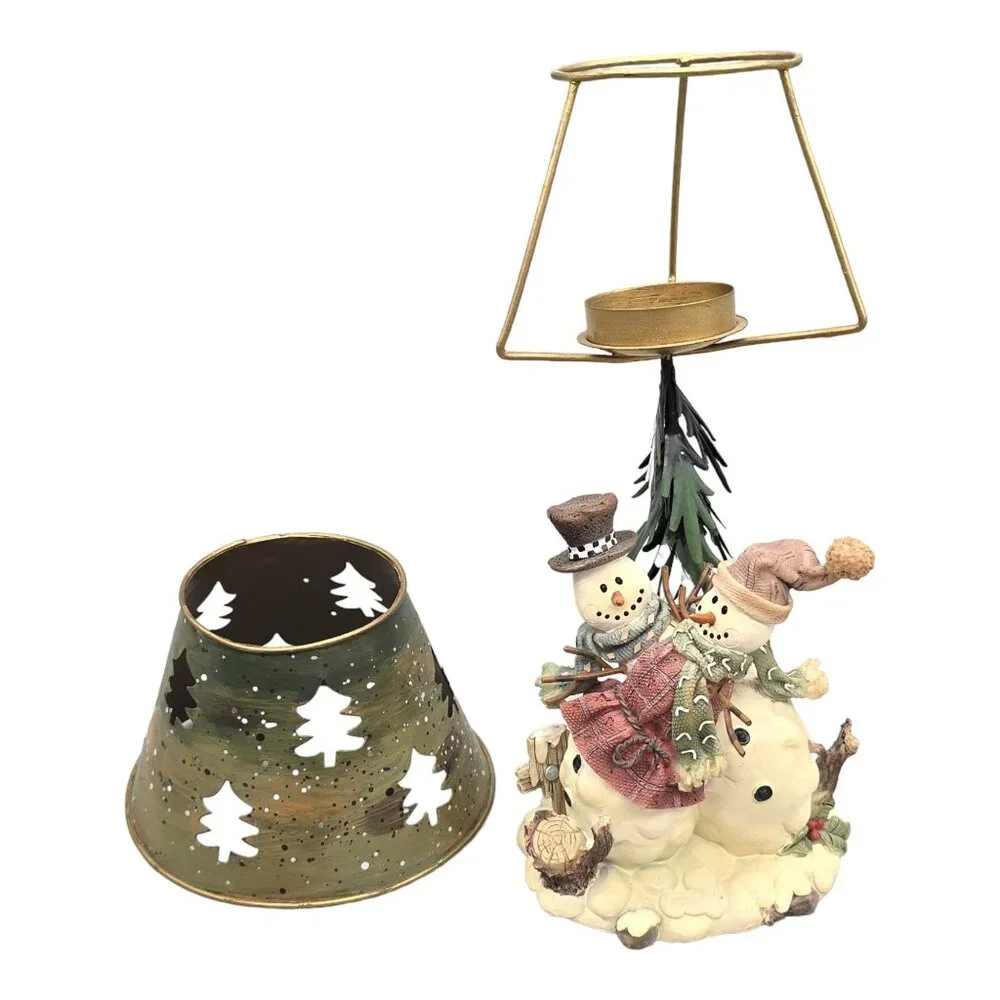 Crazy Mountain Snowman Table Tea Light Candle Holder Christmas Tree Cutout Shade